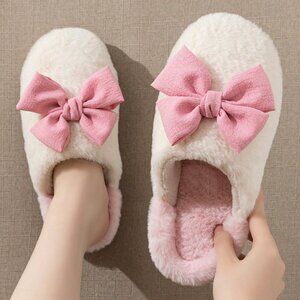 Watermelon Pink Cute Women's Large Bow Slip-On Flat Indoor